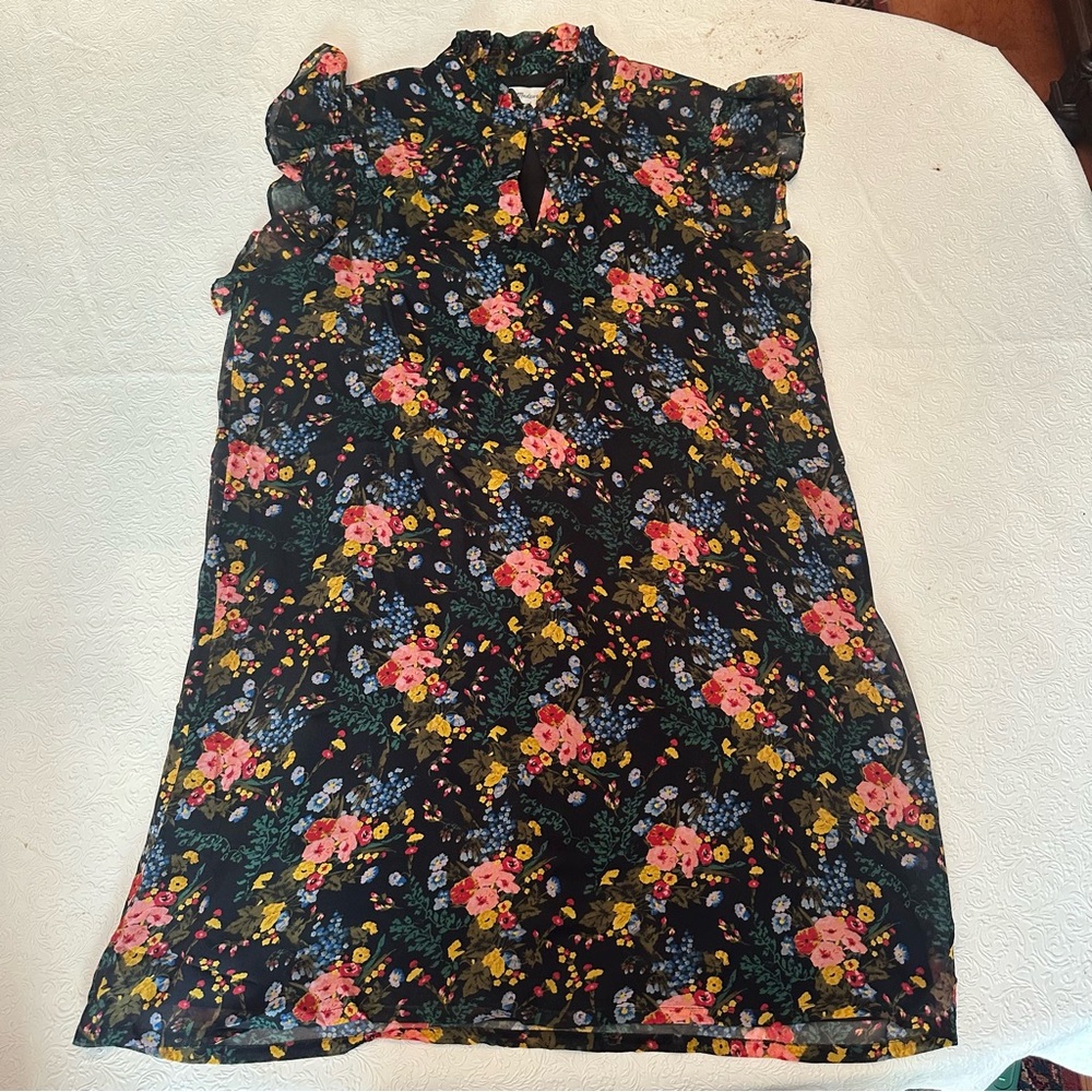 Madewell x No. 6 Floral Silk Ruffle Dress Black Size 14